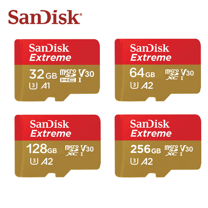 SanDisk Extreme Micro SD 카드 128GB 64GB 256GB A2 A1 V30 U3 4K UHD TF 카드 32GB 메모리 카드 (카메라 드론 플래시 카드 용)